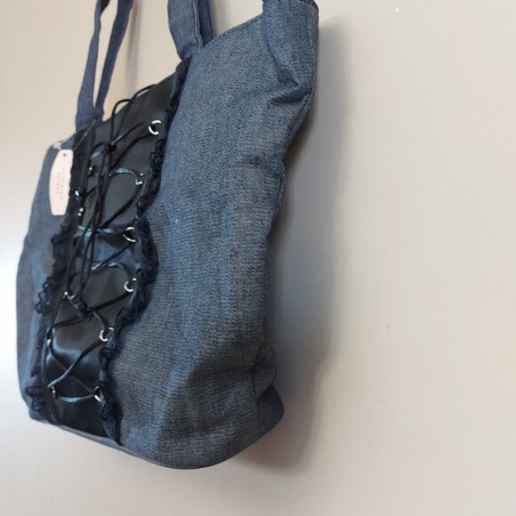 Victorias Secret Denim Corset Lace Up Tote curved shoulder Bag - Picture 3 of 7